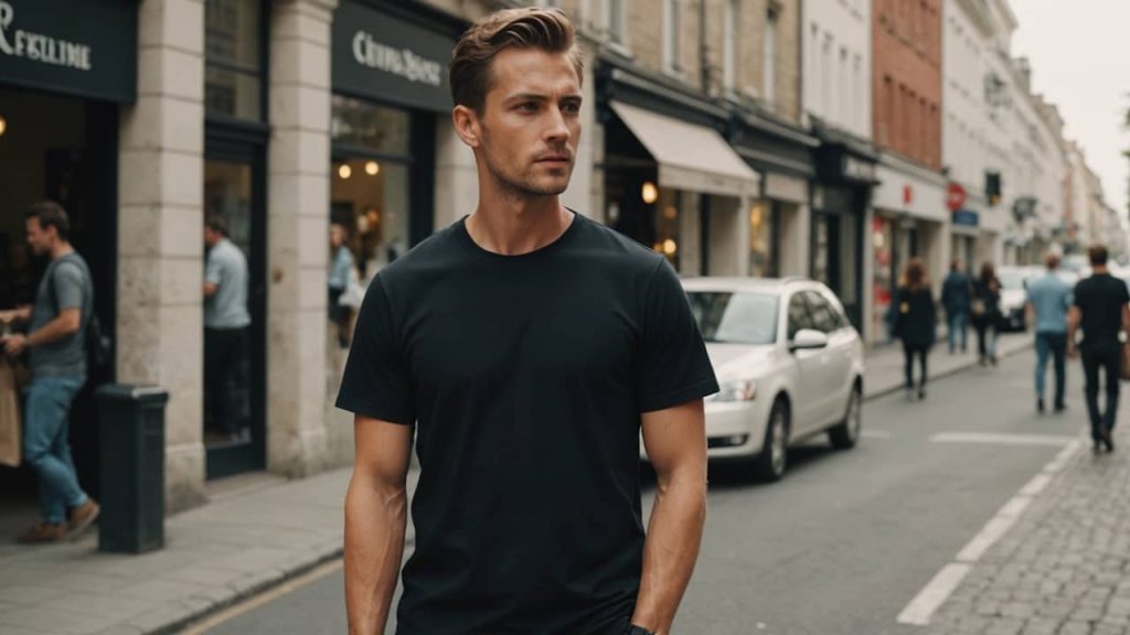 homme avec un t-shirt noir